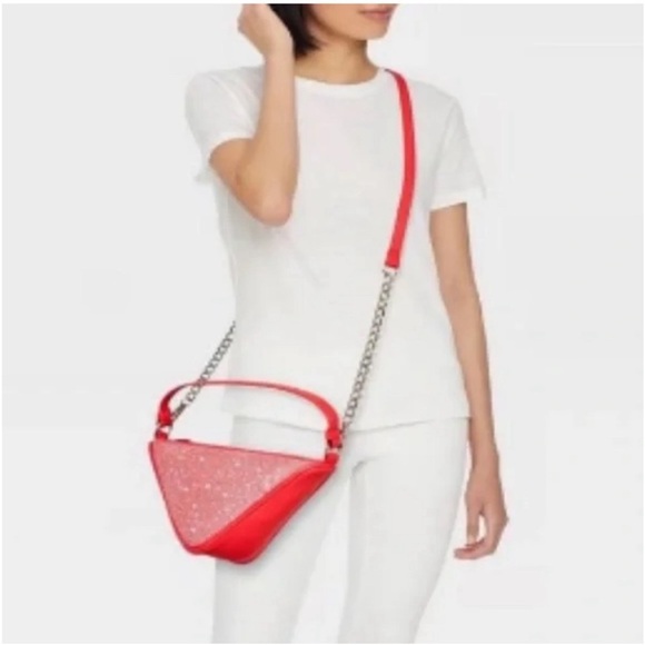 Wild Fable Coral Rhinestone Triangle Crossbody Bag Chain Adjustable Strap NEW - Picture 1 of 13